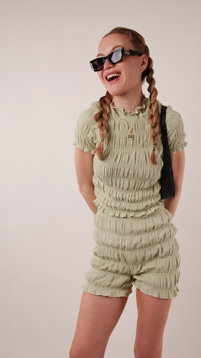 Jade Shirred Shorts Set Free Sewing Pattern - Model Photos - Mood Fabrics Sewciety Blog - Free Sewing Pattern MDF538