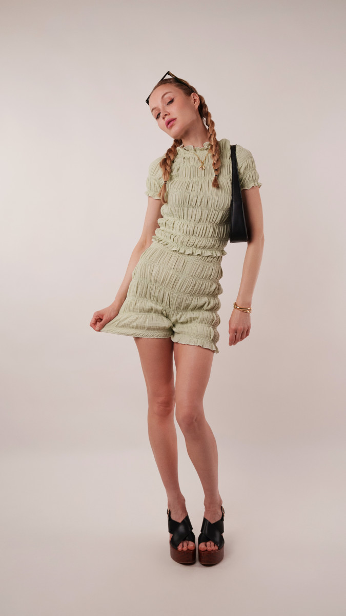 Jade Shirred Shorts Set Free Sewing Pattern - Model Photos - Mood Fabrics Sewciety Blog - Free Sewing Pattern MDF538
