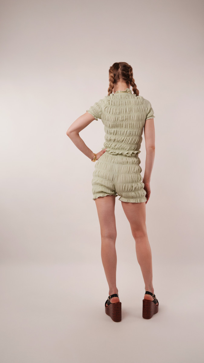 Jade Shirred Shorts Set Free Sewing Pattern - Model Photos - Mood Fabrics Sewciety Blog - Free Sewing Pattern MDF538