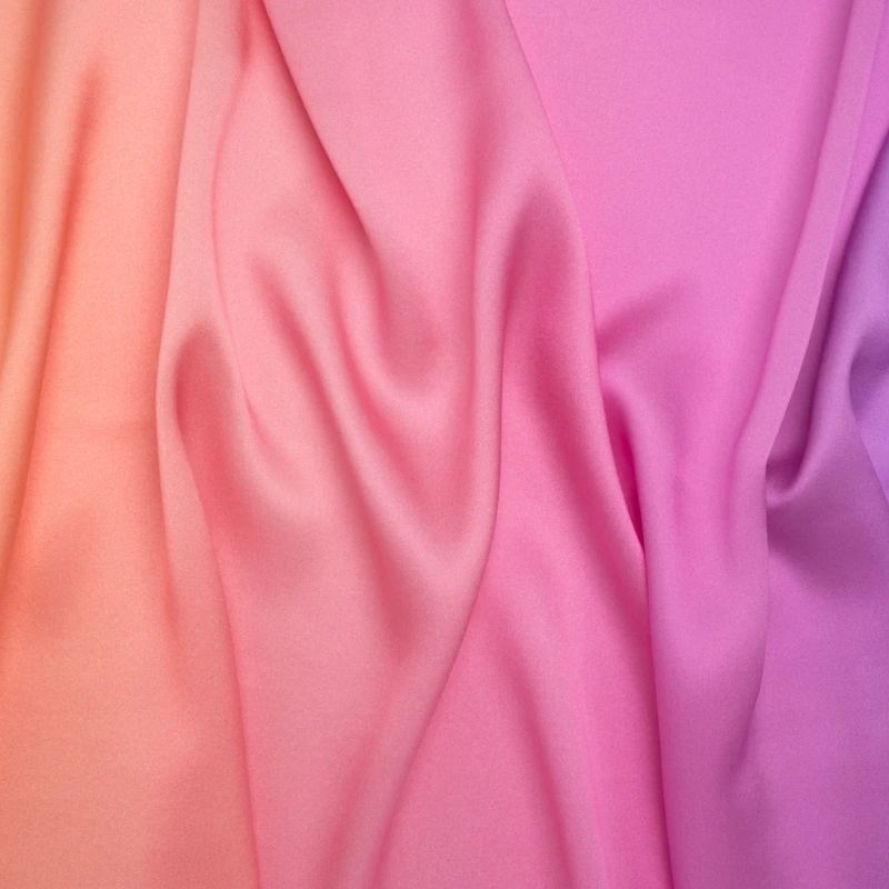 Silk Charmeuse Print 16MM, Made in Italy - Light Peach, Pink and Lavender Ombre fabric perfect for Free Swimsuit Sewing Projects such as the Alexandrite Sunset Silk Charmeuse Slip Dress Sewing Pattern free PDF download from Mood Fabrics Sewciety Blog.