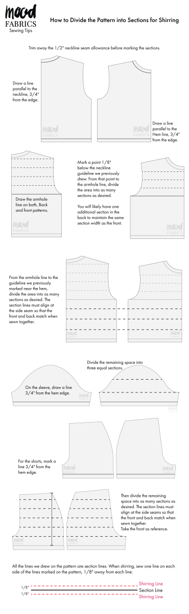 Jade Shirred Shorts Set Free Sewing Pattern - Shirring Instructions - Mood Fabrics Sewciety Blog - Free Sewing Pattern MDF538