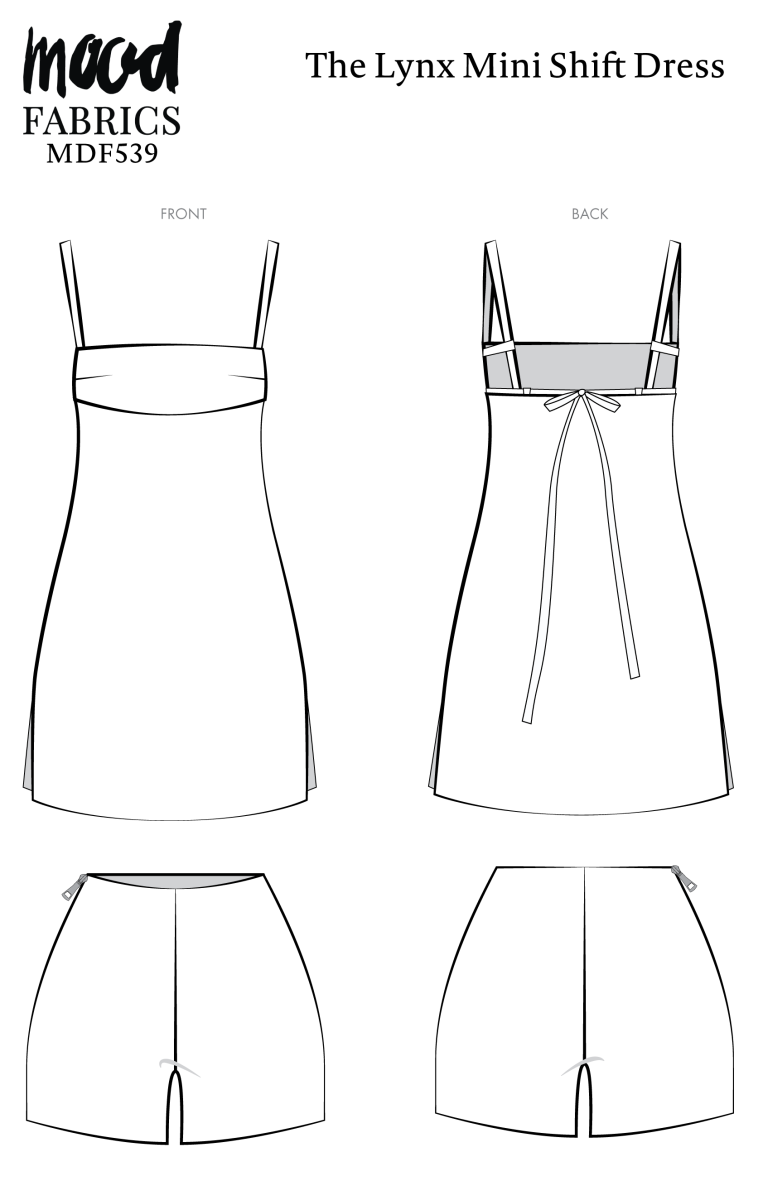 Lynx Mini Shift Dress Free Sewing Pattern - Technical Drawings - Mood Fabrics Sewciety Blog - Free Sewing Pattern MDF539