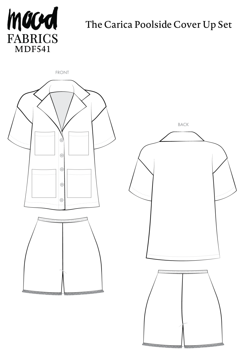 Carica Poolside Cover Up Set Free Sewing Pattern - Technical Drawings - Mood Fabrics Sewciety Blog - Free Sewing Pattern MDF541