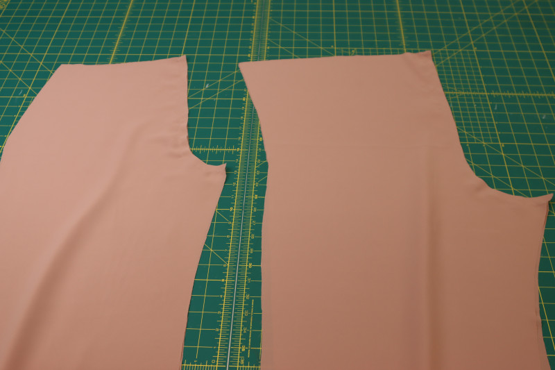 How To Pin Sew Inner Crotch Seams - Blush Polyester Double Georgette - Mood Fabrics - Ojai Reversive Wide Leg Pants Free Sewing Pattern Tutorial - MDF545 - Mood Fabrics Sewciety Blog - Pin and sew the inner crotch seams.