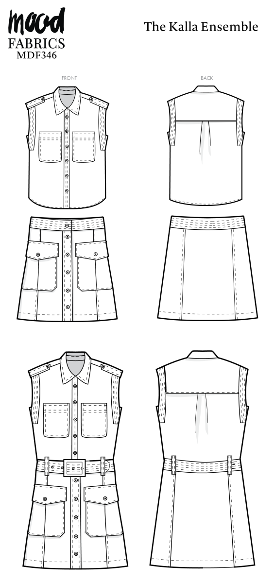 Kalla Ensemble Free Sewing Pattern - Technical Drawings - Mood Fabrics Sewciety Blog - Free Sewing Pattern MDF346