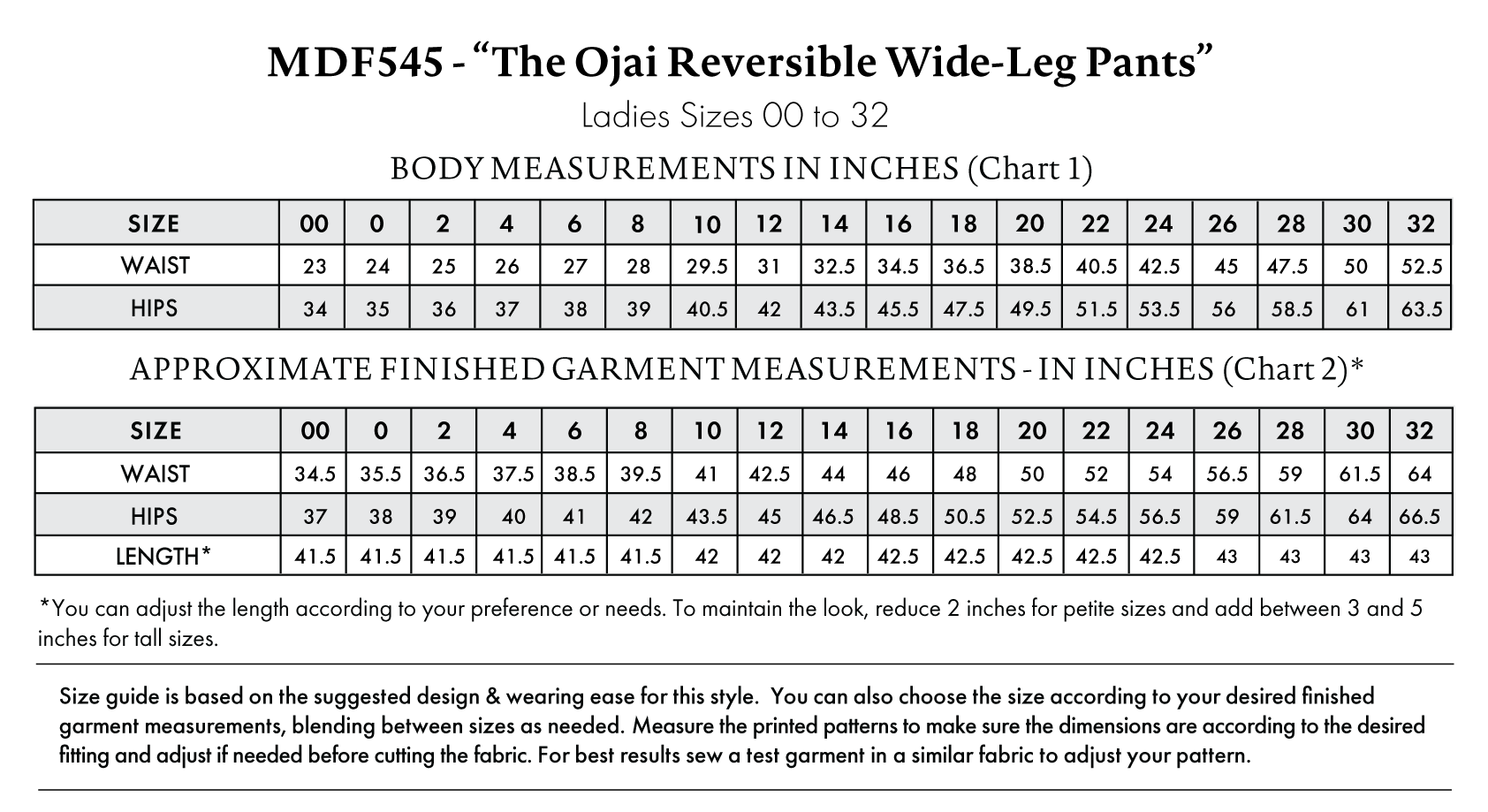 Ojai Reversible Wide-Leg Pants Free Sewing Pattern - Size Charts - Mood Fabrics Sewciety Blog - Free Sewing Pattern MDF545