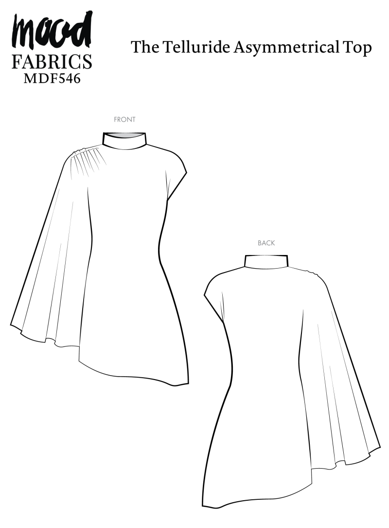Telluride Asymmetrical Top Free Sewing Pattern - Technical Drawings - Mood Fabrics Sewciety Blog - Free Sewing Pattern MDF546