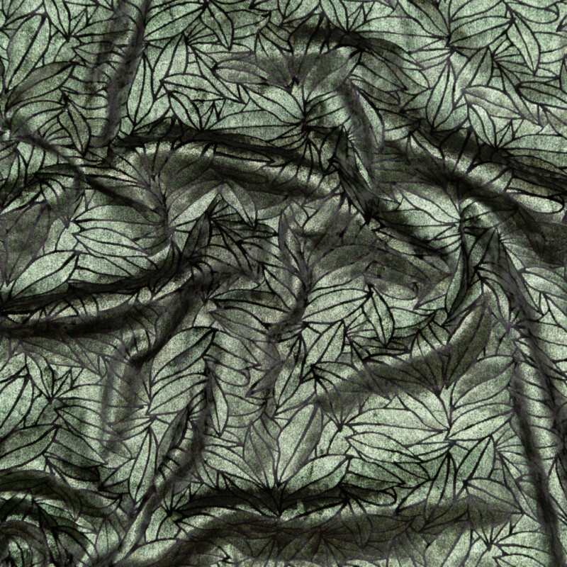 Black Stretch Velour with Metallic Green Floral Foil