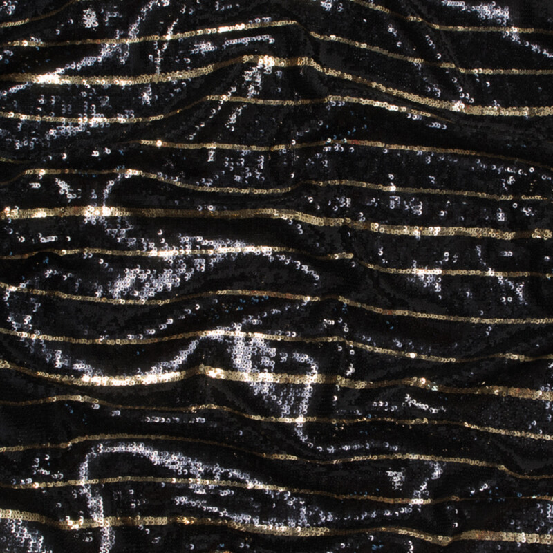 Black and Gold Striped Sequin Fabric