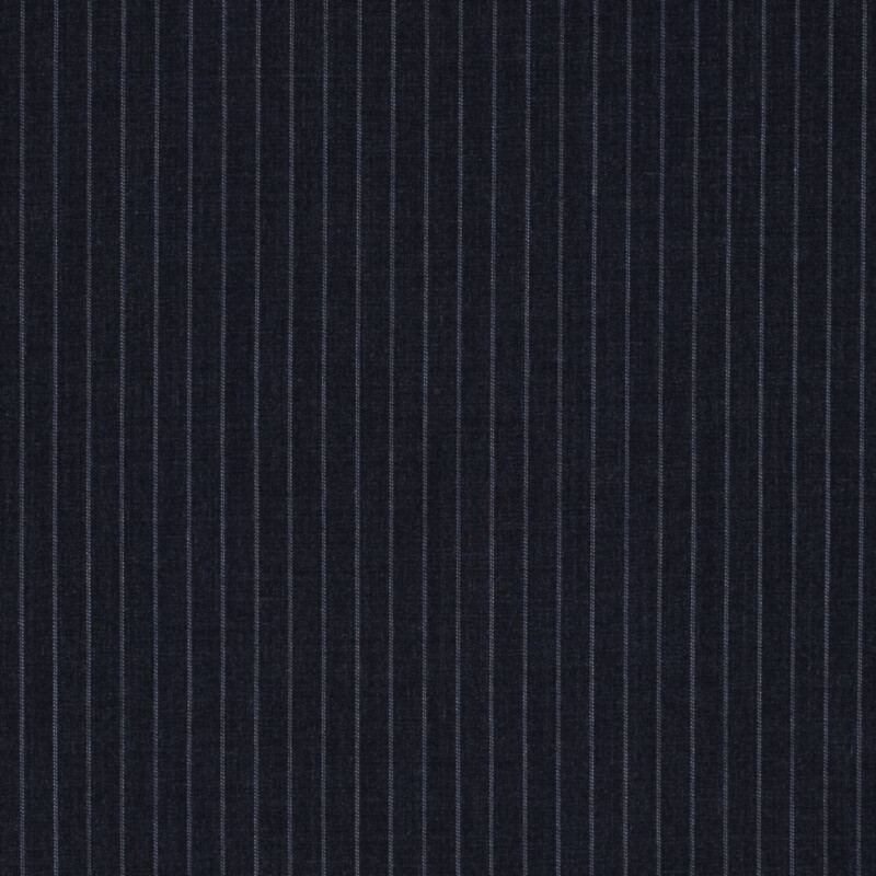 Black and White Double Pinstriped Wool Suiting